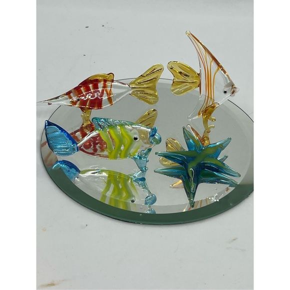 No Brand Other - Set of 4 Miniature 2” Handblown Art Glass Fish & Starfish Collectible Figurines